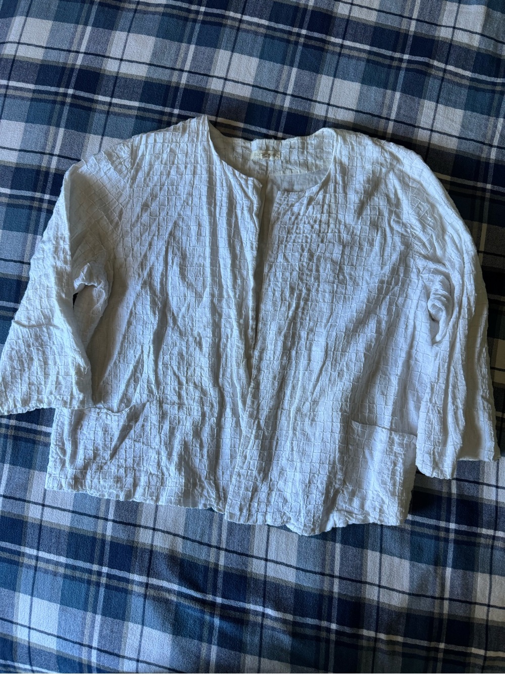 Eileen Fisher White Textured Open-Front Tunic Jacket